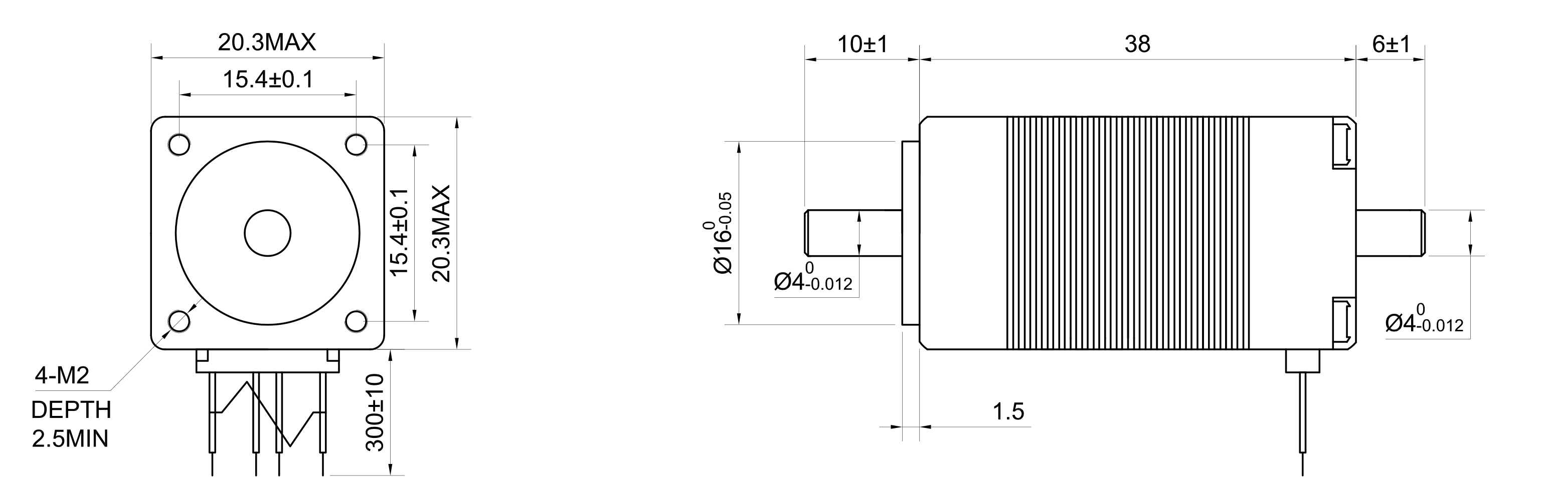 8 Dual Shaft Bipolar Stepper Motor,1.8°Step,4N·cm Torque,0.6A Current,38mm Body,4_Wire